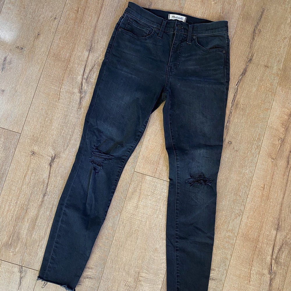 MADEWELL High-Rise Dark Distressed Skinny Jeans